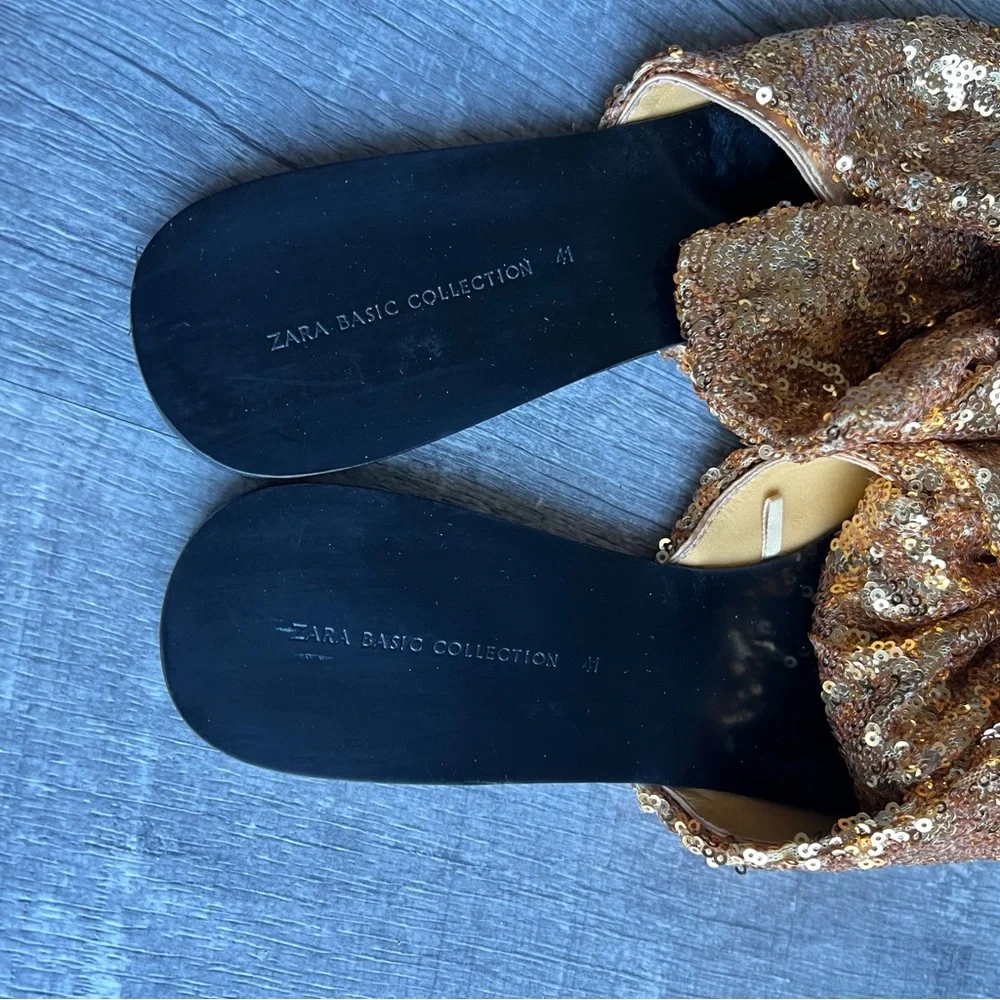Zara Gold Sequin Knot Slide Sandals Statement Summer Slides Size 41 - Picture 6 of 10